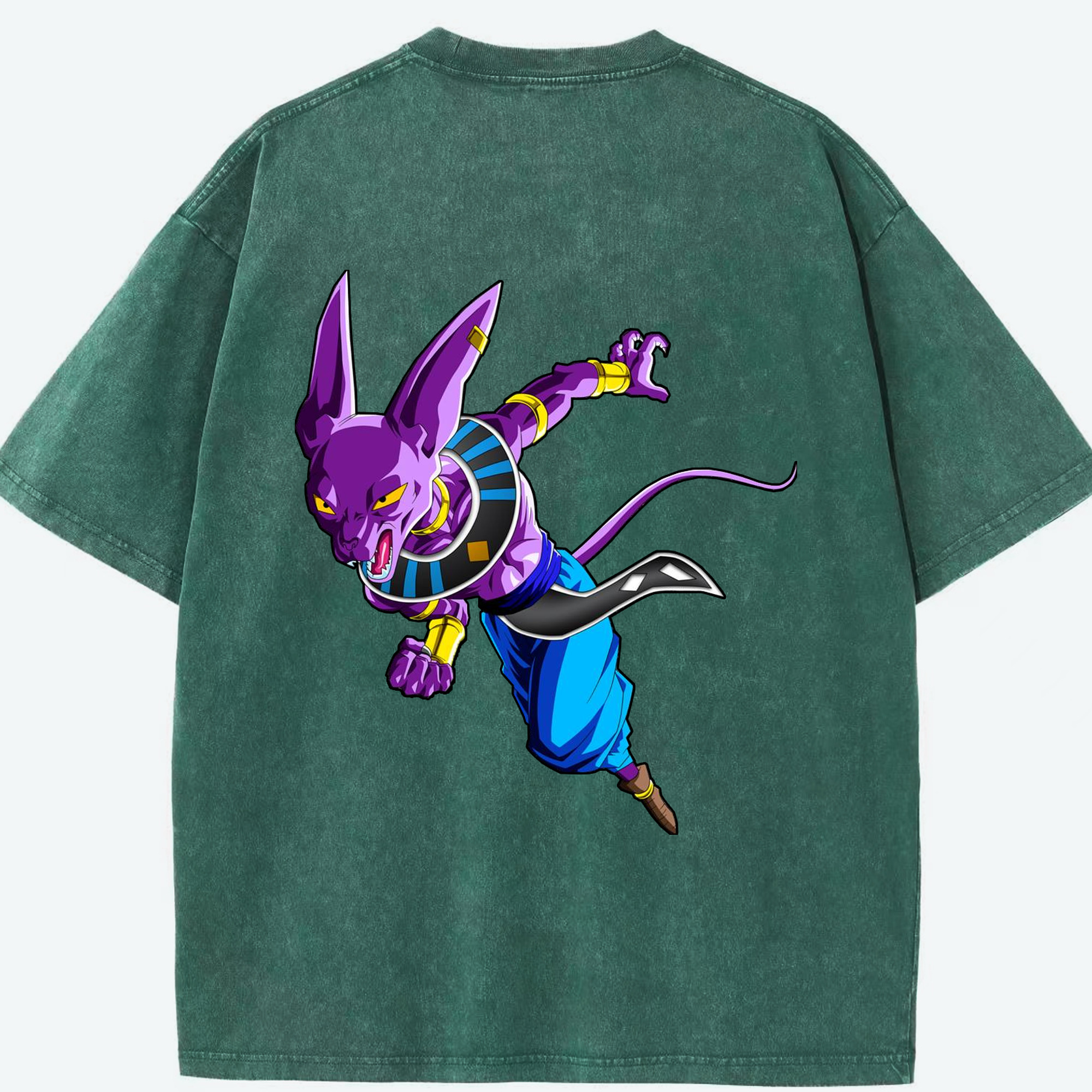 （画像用） ドラゴンボール ビルス 破壊神ビルス DRAGON BALL Beerus Birusu 綿100% ヴィンテージ風 半袖Tシャツ（背面プリント）